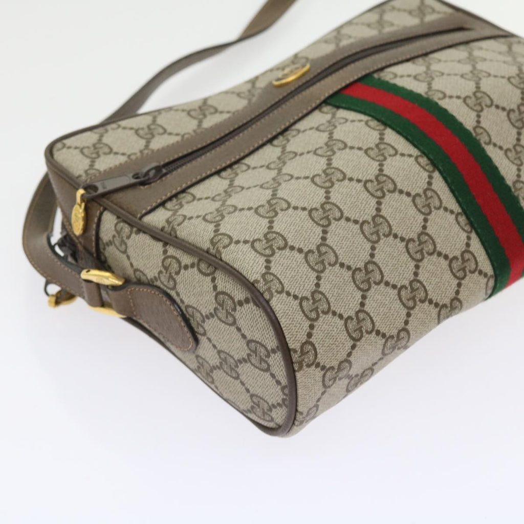 GUCCI GG Canvas Web Sherry Line Shoulder Bag PVC Leather Beige Red 55904