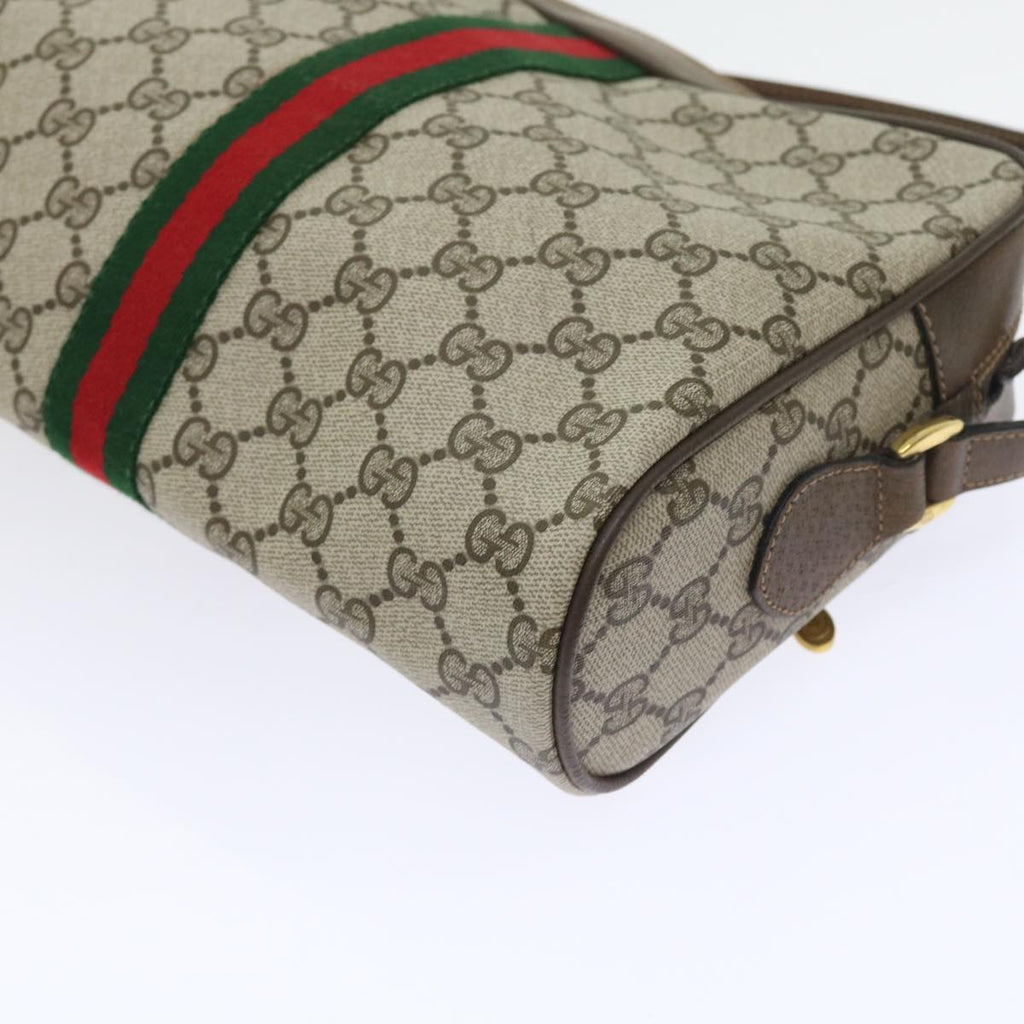 GUCCI GG Canvas Web Sherry Line Shoulder Bag PVC Leather Beige Red 55904