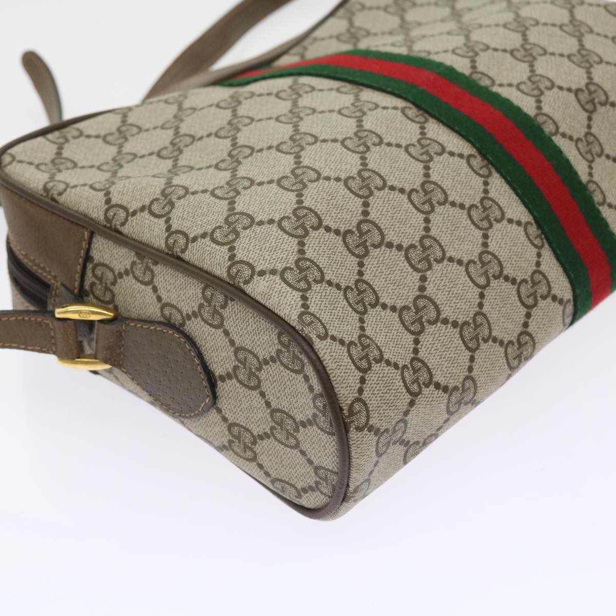 GUCCI GG Canvas Web Sherry Line Shoulder Bag PVC Leather Beige Red 55904