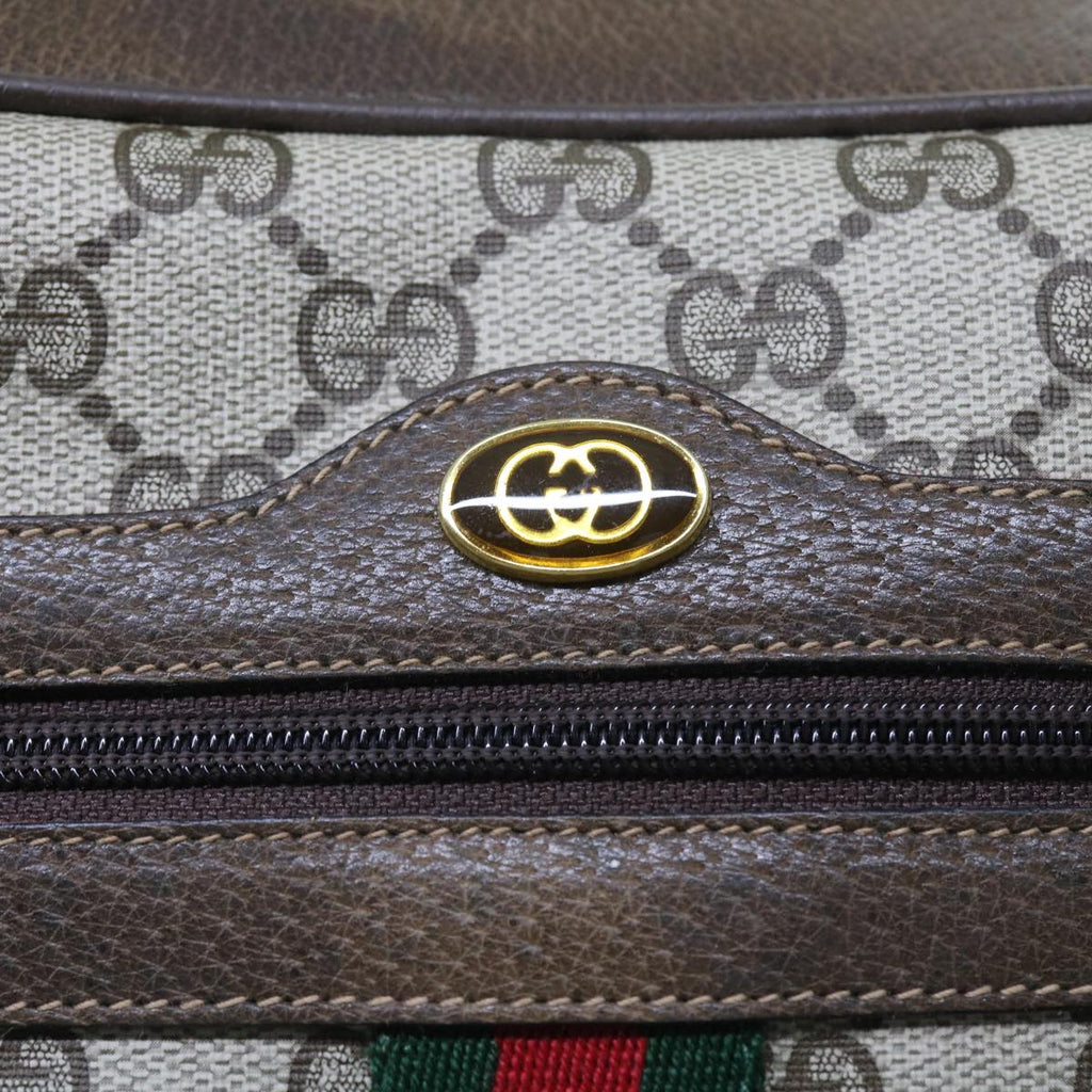 GUCCI GG Canvas Web Sherry Line Shoulder Bag PVC Leather Beige Red 55904