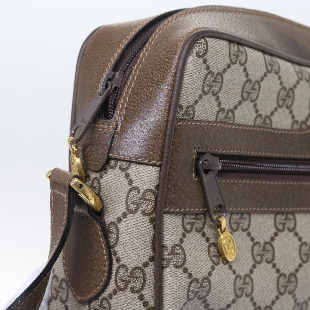 GUCCI GG Canvas Web Sherry Line Shoulder Bag PVC Leather Beige Red 55904