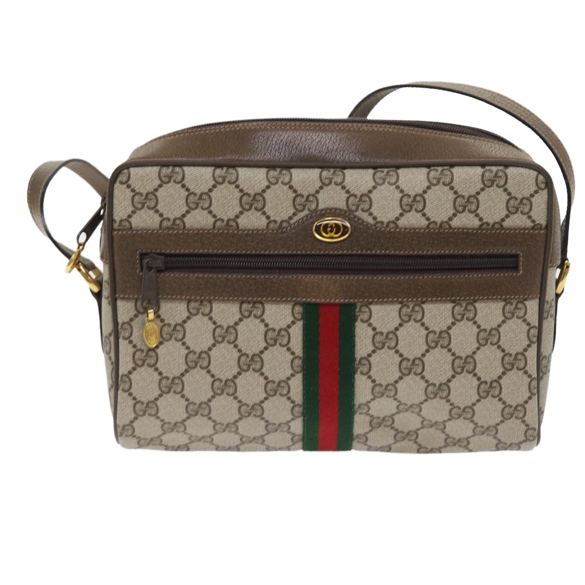 GUCCI GG Canvas Web Sherry Line Shoulder Bag PVC Leather Beige Red 55904