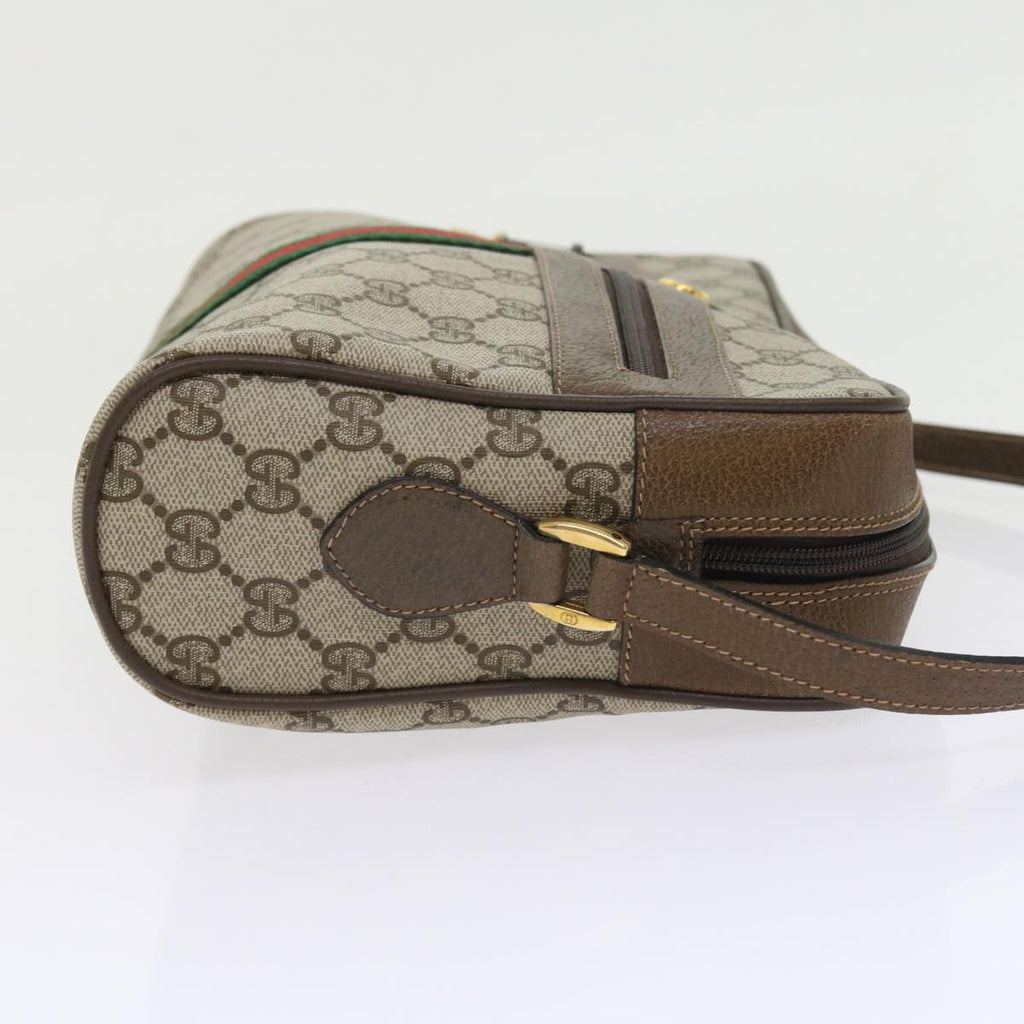 GUCCI GG Canvas Web Sherry Line Shoulder Bag PVC Leather Beige Red 55904