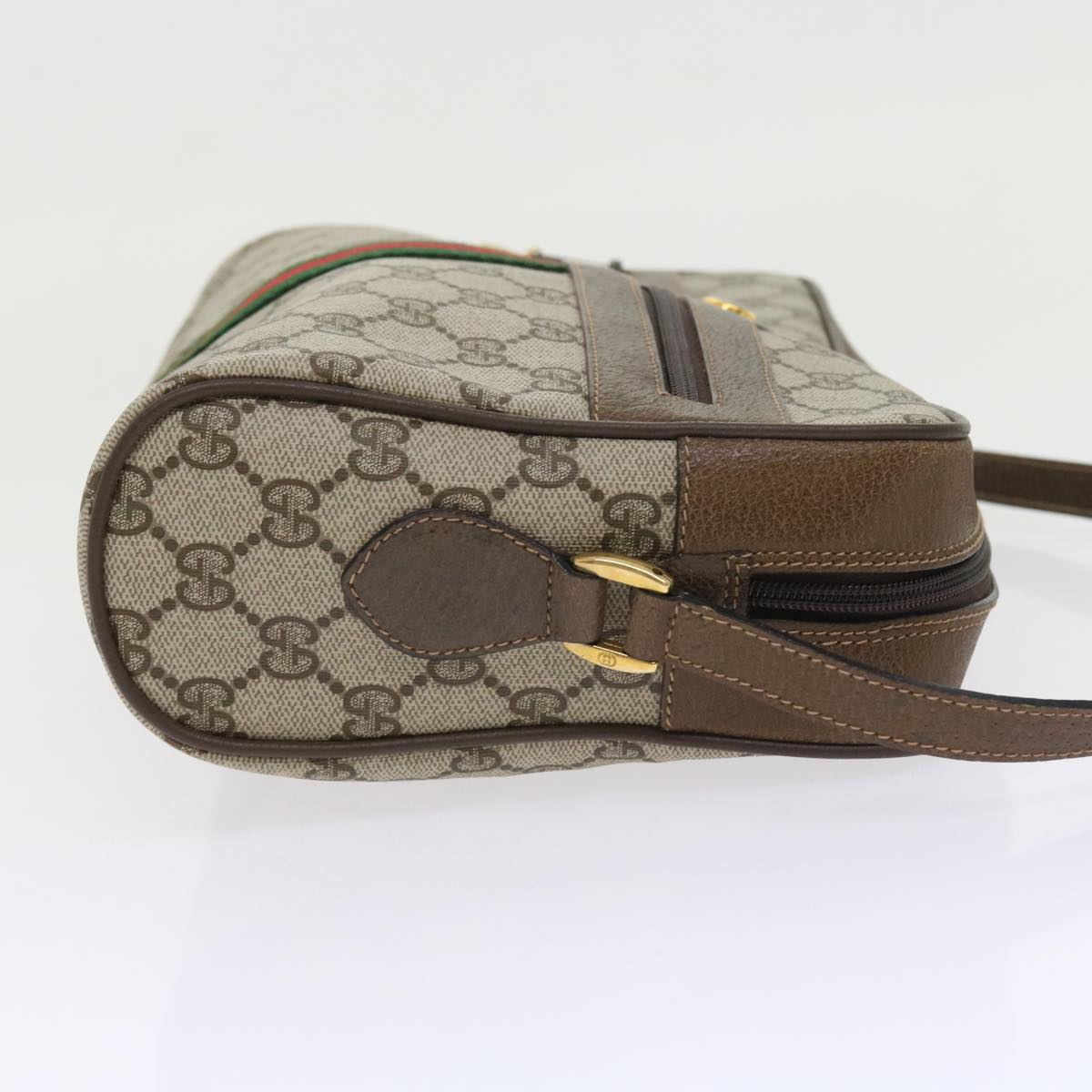 GUCCI GG Canvas Web Sherry Line Shoulder Bag PVC Leather Beige Red 55904