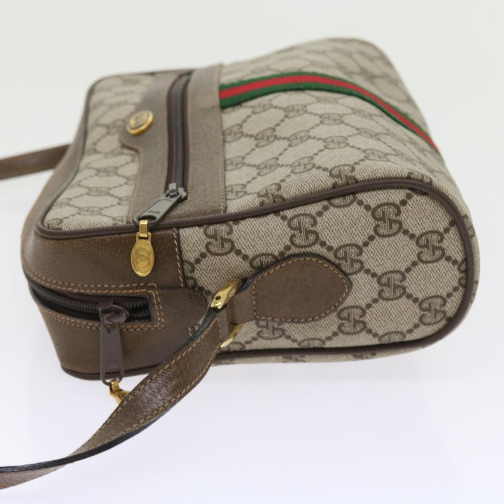 GUCCI GG Canvas Web Sherry Line Shoulder Bag PVC Leather Beige Red 55904
