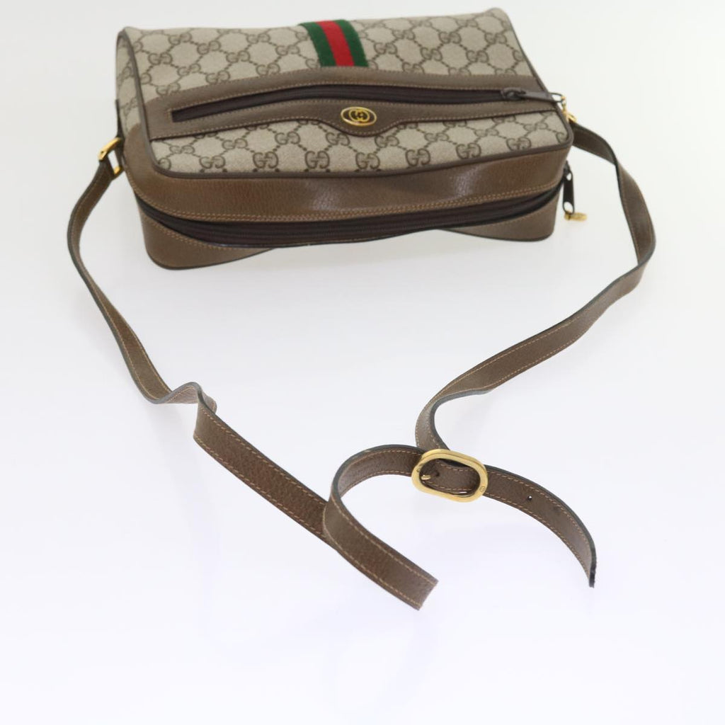 GUCCI GG Canvas Web Sherry Line Shoulder Bag PVC Leather Beige Red 55904