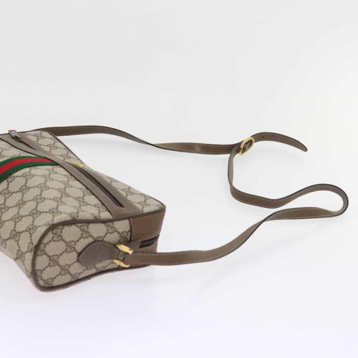 GUCCI GG Canvas Web Sherry Line Shoulder Bag PVC Leather Beige Red 55904