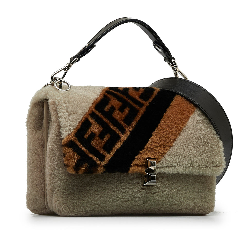 Fendi 1974 Kan I Beige Shearling Macro Zucca