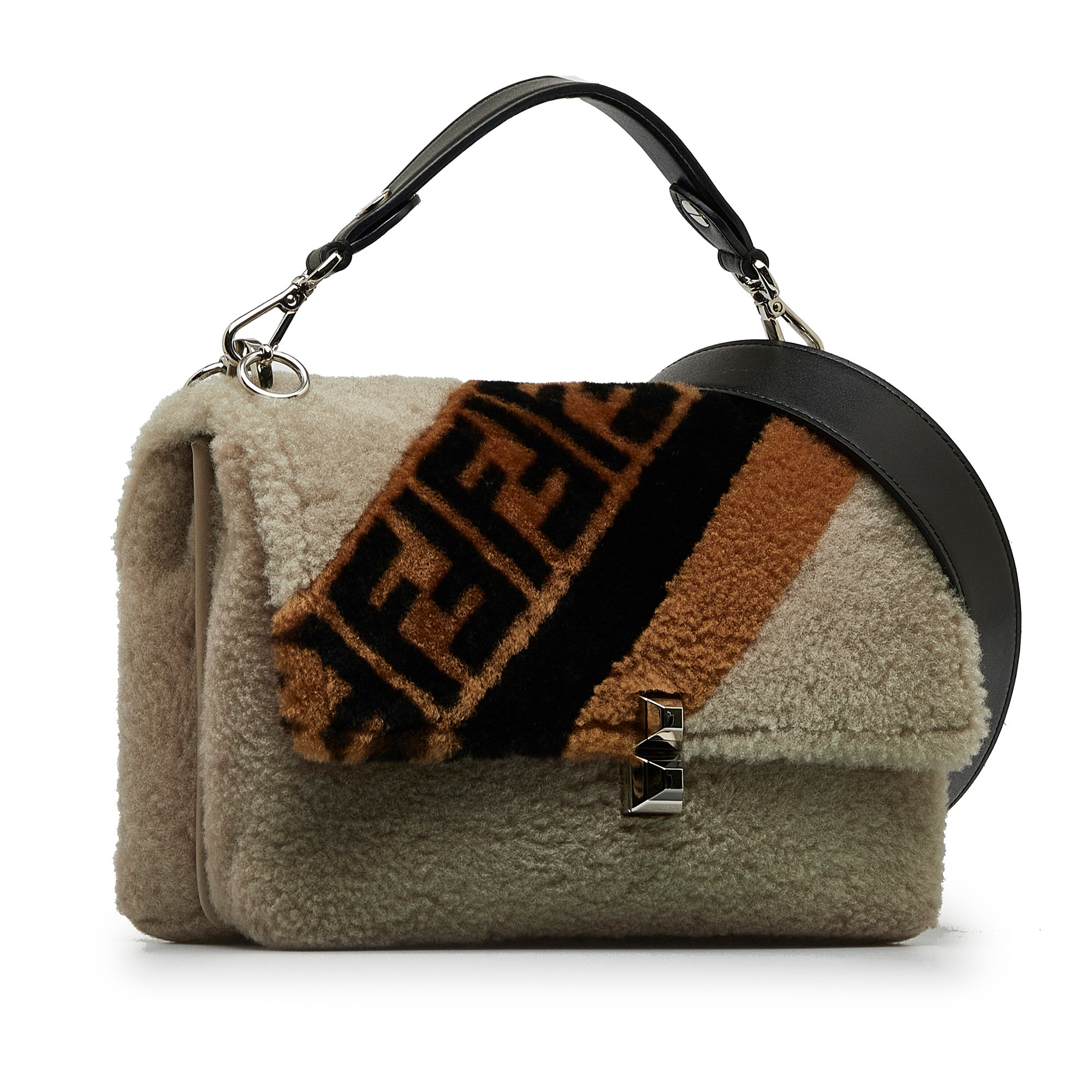 Fendi 1974 Kan I Beige Shearling Macro Zucca