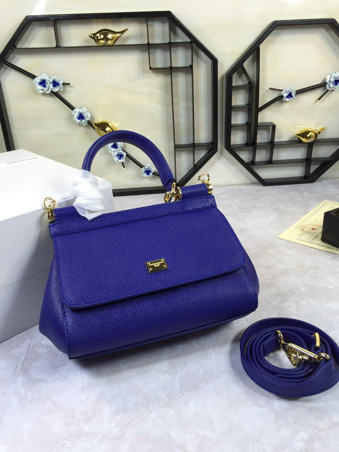 GLAMI MeGLAMIum Sicily Handbag In Dauphine Dark Blue For Women 10.2in/26cm GLAMI