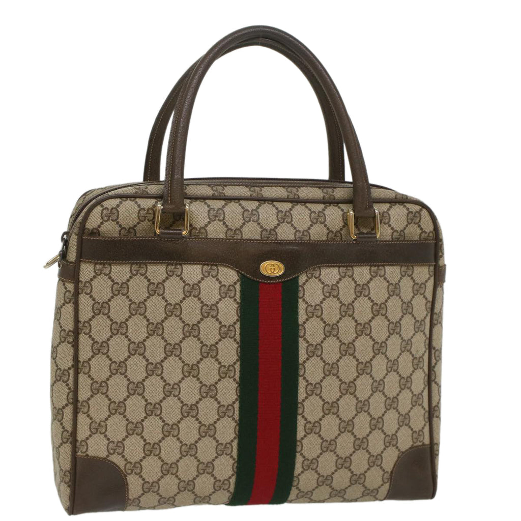 GUCCI GG Canvas Web Sherry Line Hand Bag PVC Leather Beige Red Green 56061