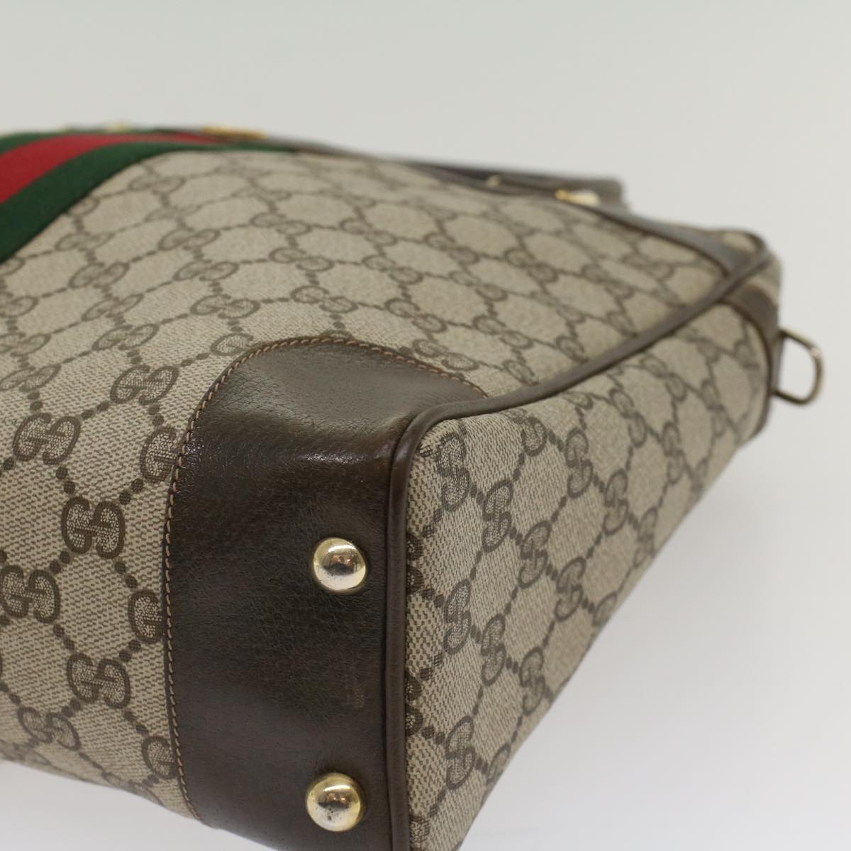GUCCI GG Canvas Web Sherry Line Hand Bag PVC Leather Beige Red Green 56061