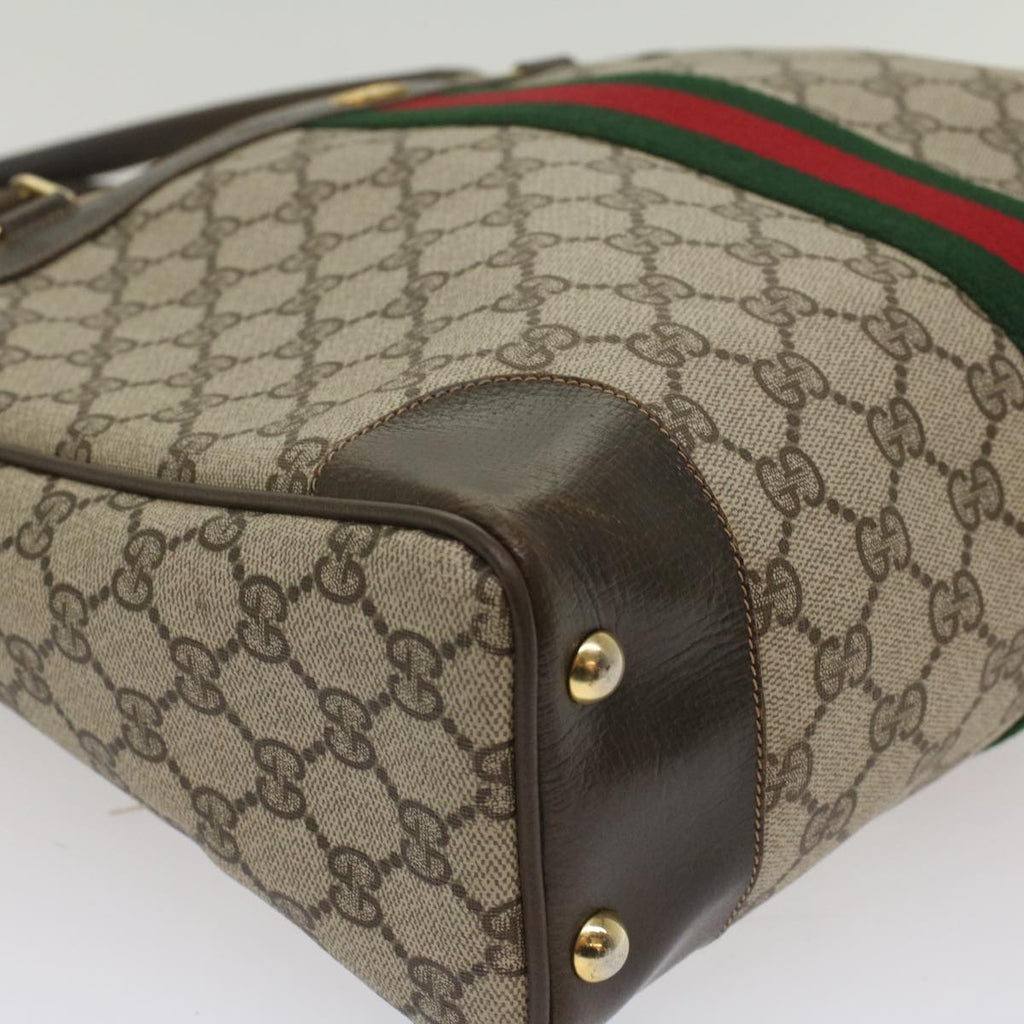 GUCCI GG Canvas Web Sherry Line Hand Bag PVC Leather Beige Red Green 56061
