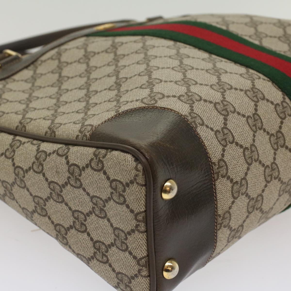 GUCCI GG Canvas Web Sherry Line Hand Bag PVC Leather Beige Red Green 56061