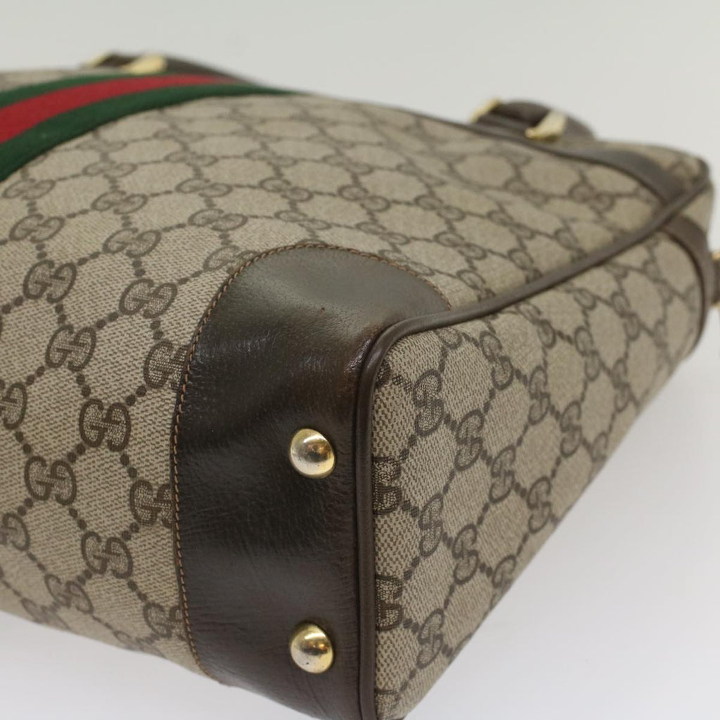 GUCCI GG Canvas Web Sherry Line Hand Bag PVC Leather Beige Red Green 56061