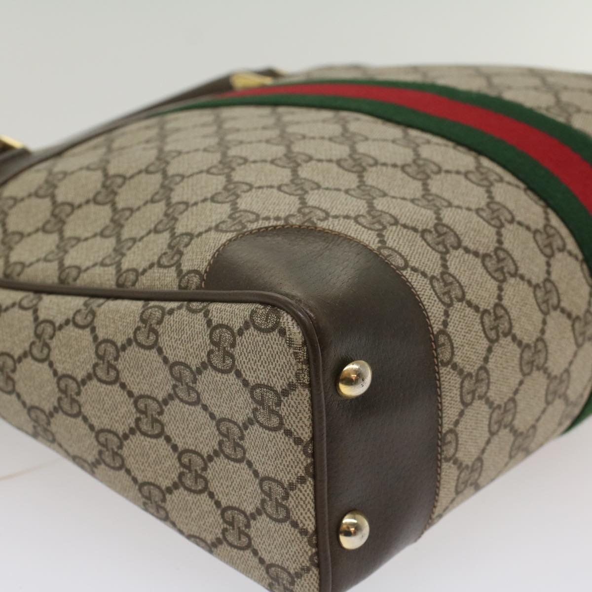 GUCCI GG Canvas Web Sherry Line Hand Bag PVC Leather Beige Red Green 56061