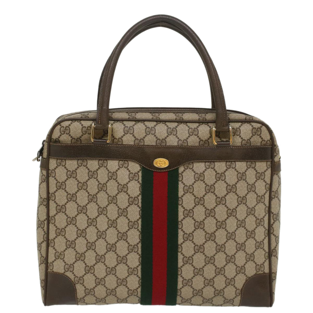 GUCCI GG Canvas Web Sherry Line Hand Bag PVC Leather Beige Red Green 56061