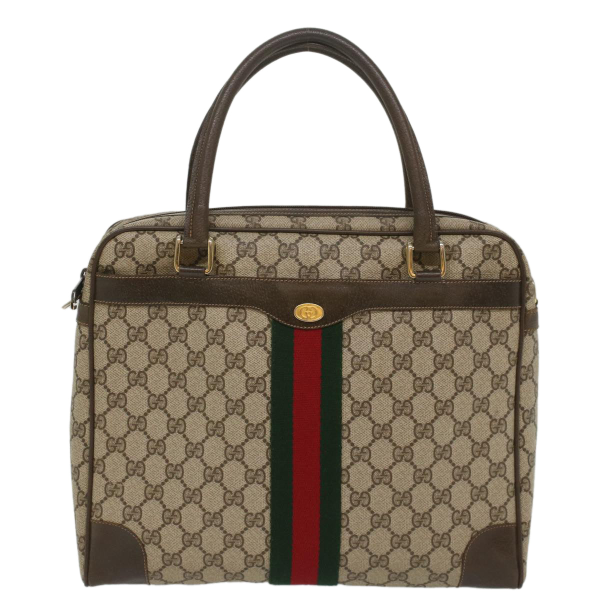 GUCCI GG Canvas Web Sherry Line Hand Bag PVC Leather Beige Red Green 56061