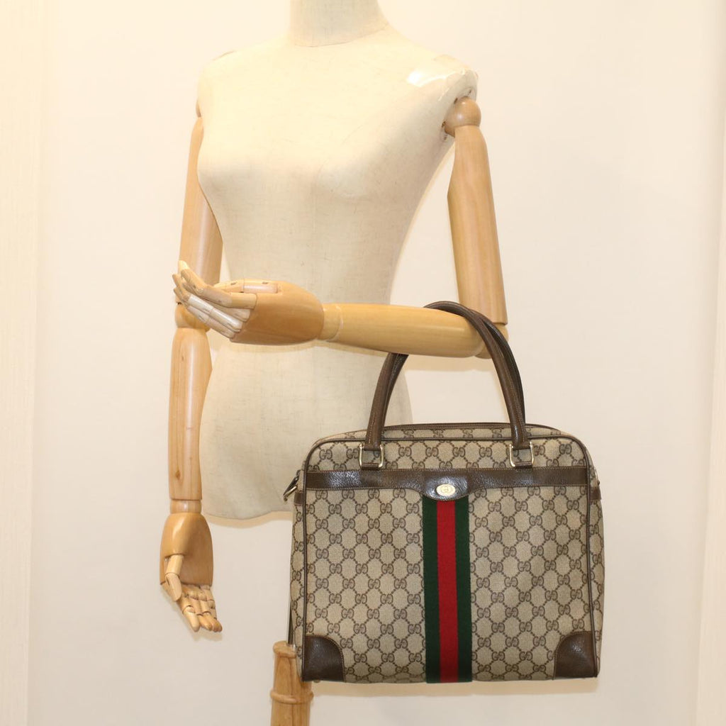 GUCCI GG Canvas Web Sherry Line Hand Bag PVC Leather Beige Red Green 56061
