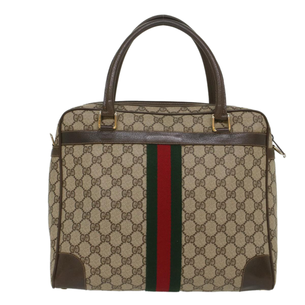 GUCCI GG Canvas Web Sherry Line Hand Bag PVC Leather Beige Red Green 56061