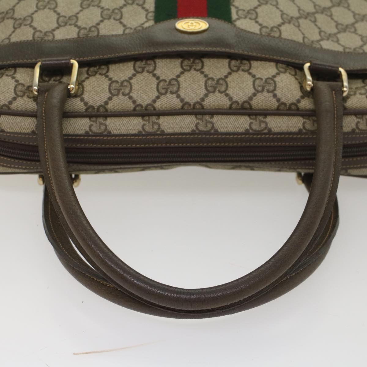 GUCCI GG Canvas Web Sherry Line Hand Bag PVC Leather Beige Red Green 56061