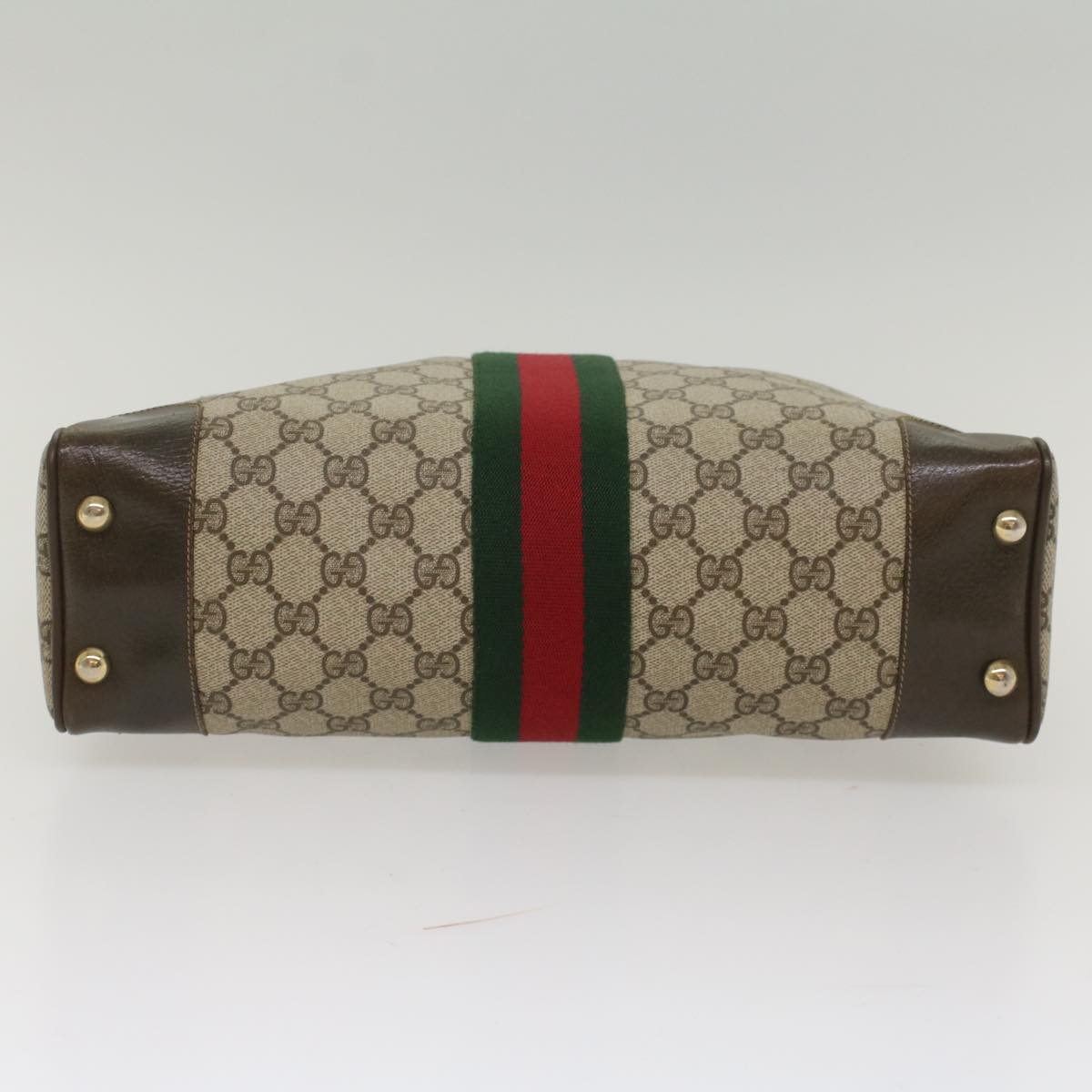 GUCCI GG Canvas Web Sherry Line Hand Bag PVC Leather Beige Red Green 56061