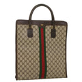 GUCCI GG Canvas Web Sherry Line Tote Bag PVC Leather Beige Red Green 56062