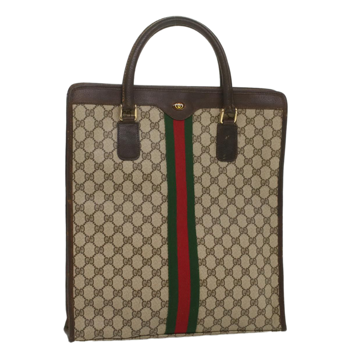 GUCCI GG Canvas Web Sherry Line Tote Bag PVC Leather Beige Red Green 56062