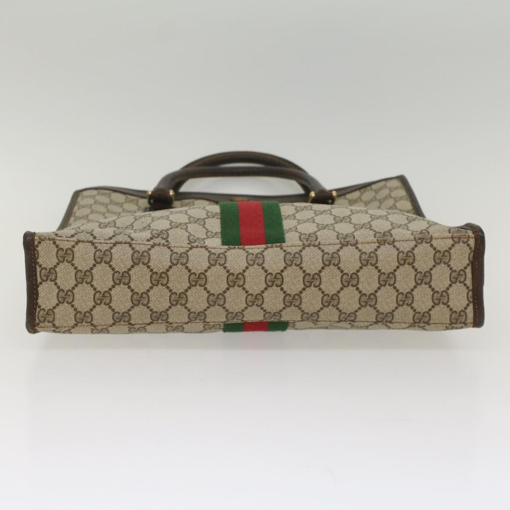 GUCCI GG Canvas Web Sherry Line Tote Bag PVC Leather Beige Red Green 56062