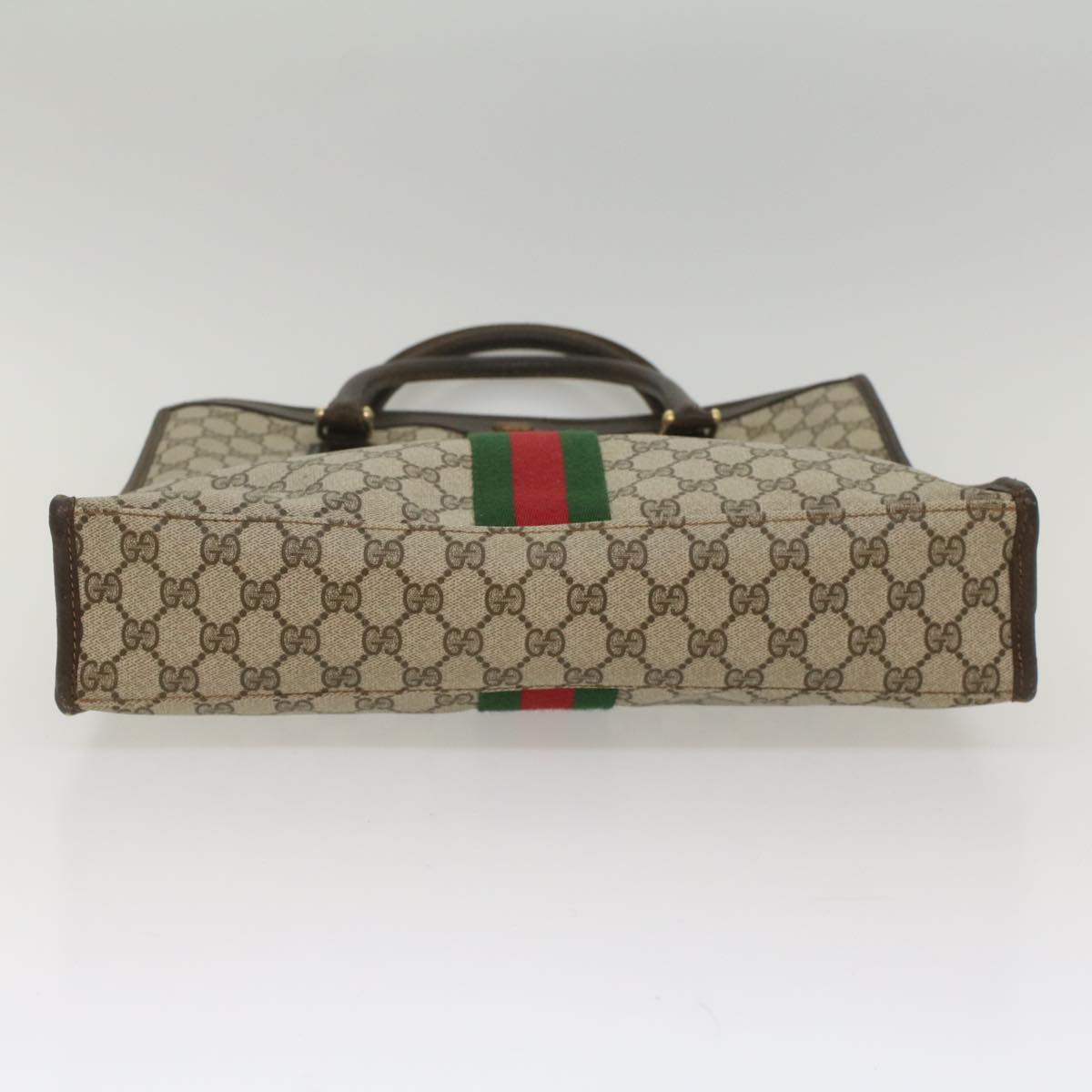 GUCCI GG Canvas Web Sherry Line Tote Bag PVC Leather Beige Red Green 56062