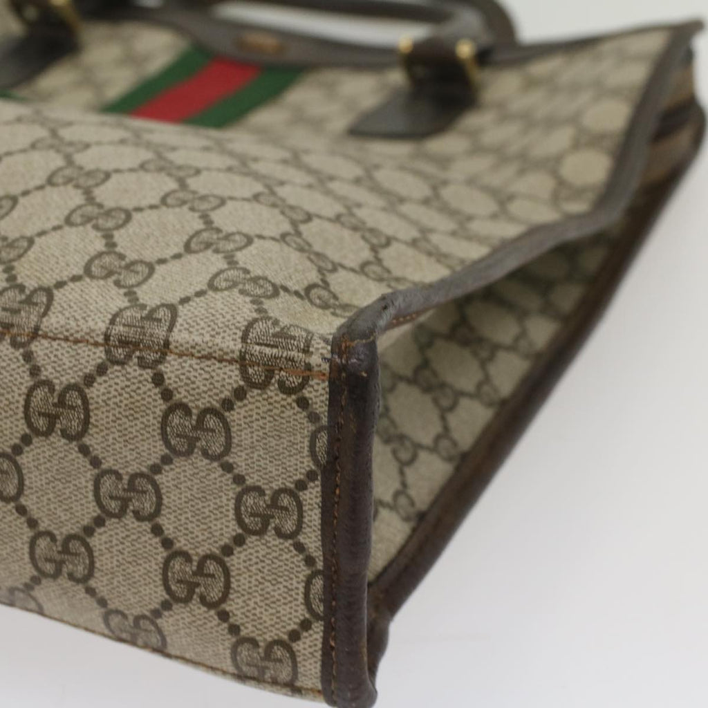 GUCCI GG Canvas Web Sherry Line Tote Bag PVC Leather Beige Red Green 56062
