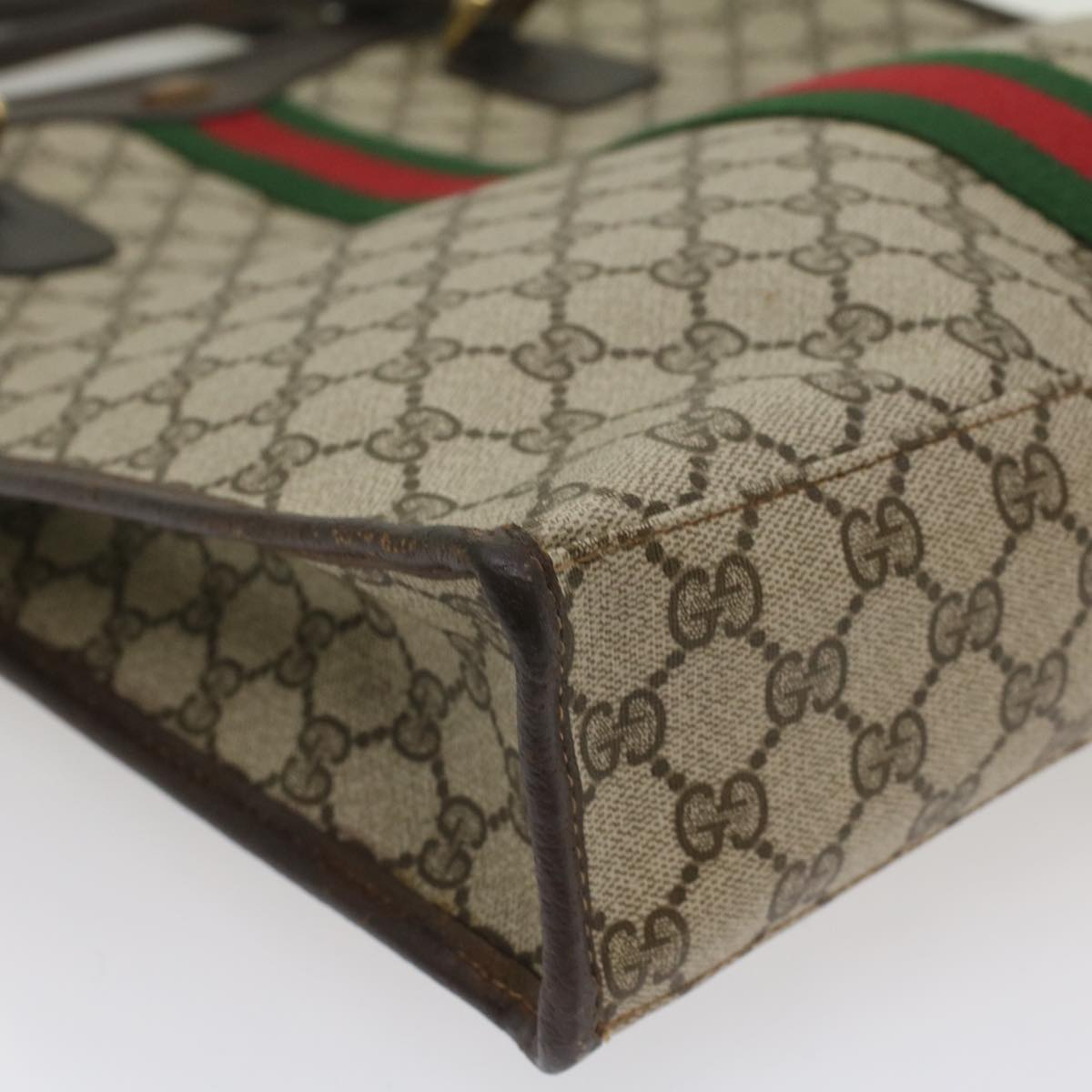 GUCCI GG Canvas Web Sherry Line Tote Bag PVC Leather Beige Red Green 56062