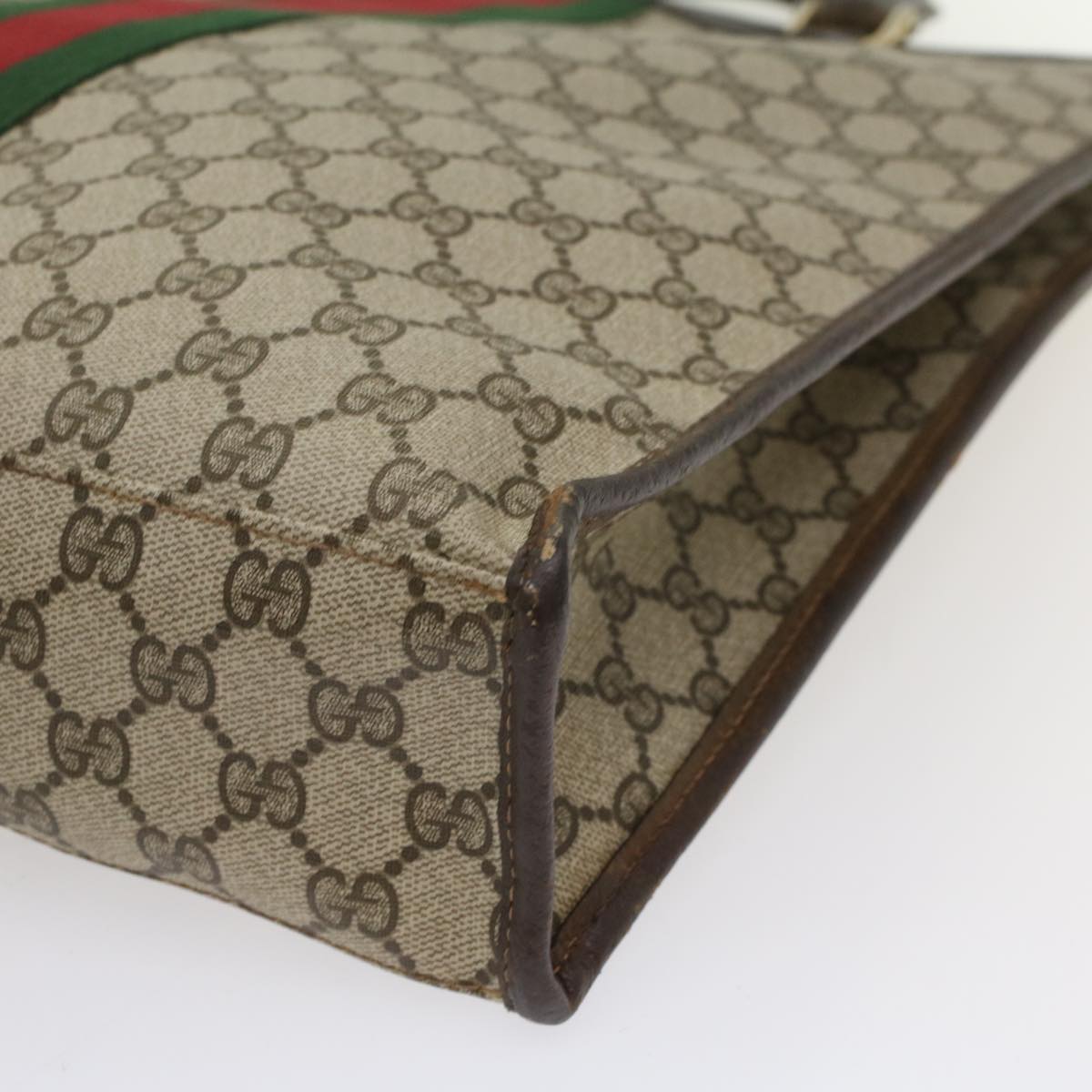 GUCCI GG Canvas Web Sherry Line Tote Bag PVC Leather Beige Red Green 56062