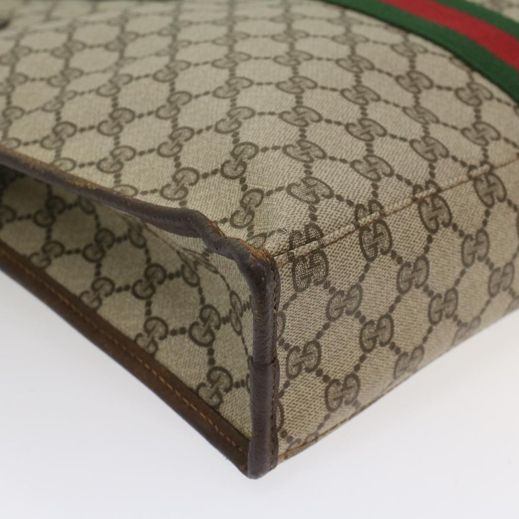 GUCCI GG Canvas Web Sherry Line Tote Bag PVC Leather Beige Red Green 56062
