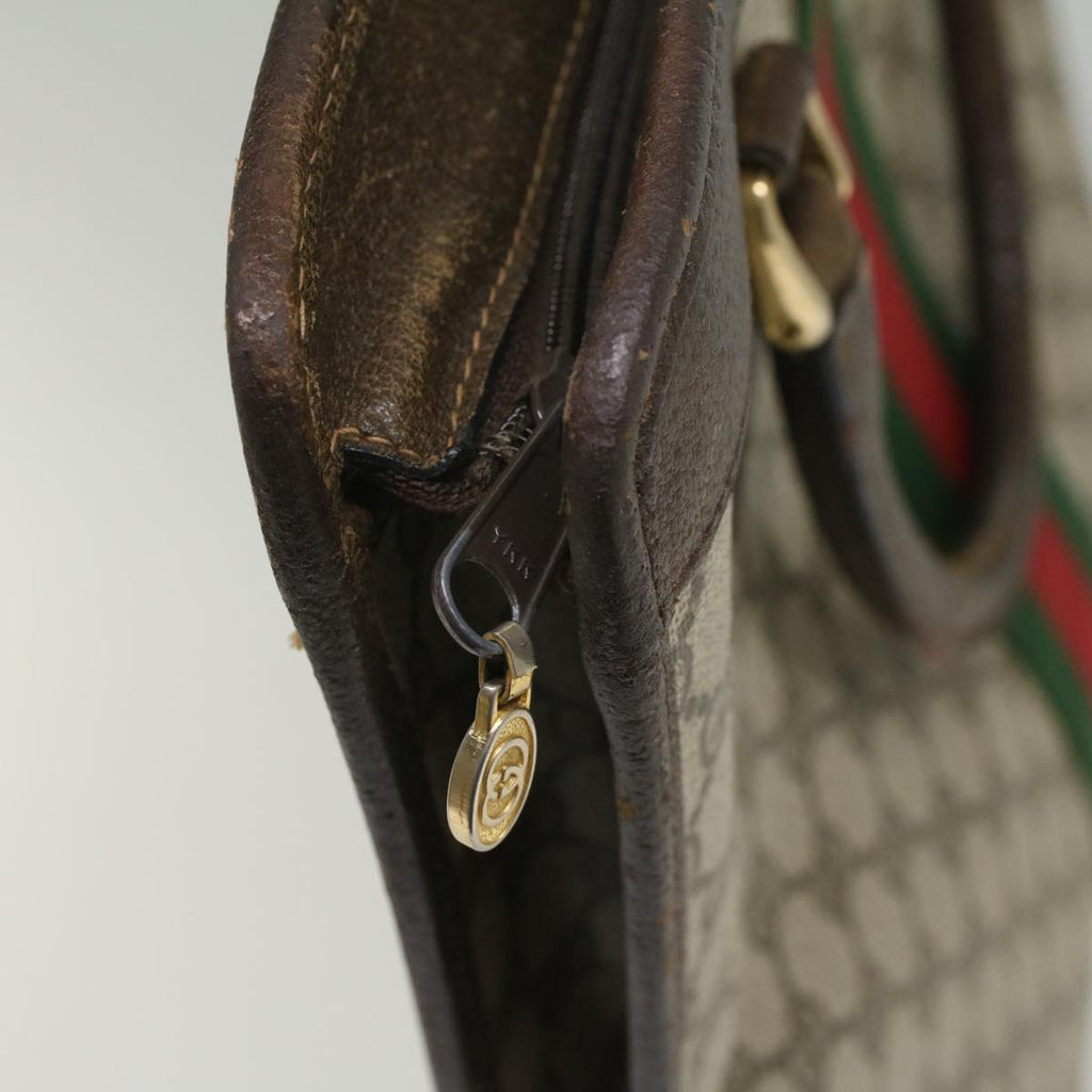 GUCCI GG Canvas Web Sherry Line Tote Bag PVC Leather Beige Red Green 56062