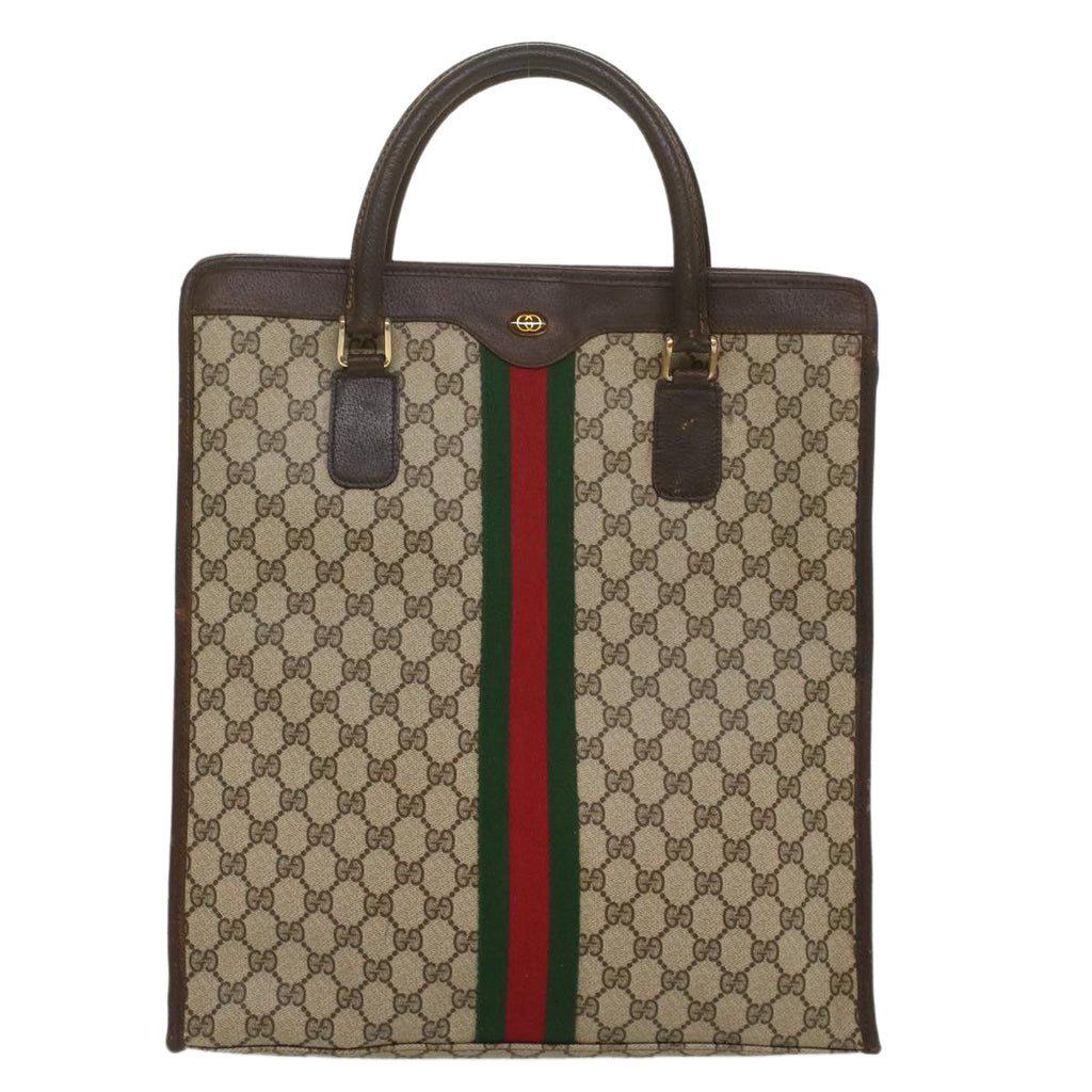GUCCI GG Canvas Web Sherry Line Tote Bag PVC Leather Beige Red Green 56062