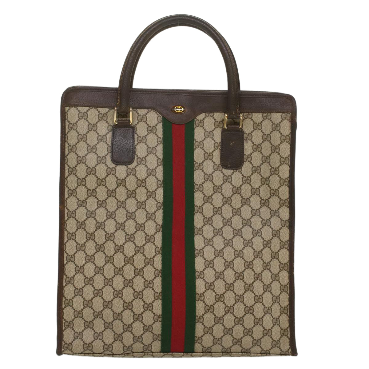 GUCCI GG Canvas Web Sherry Line Tote Bag PVC Leather Beige Red Green 56062