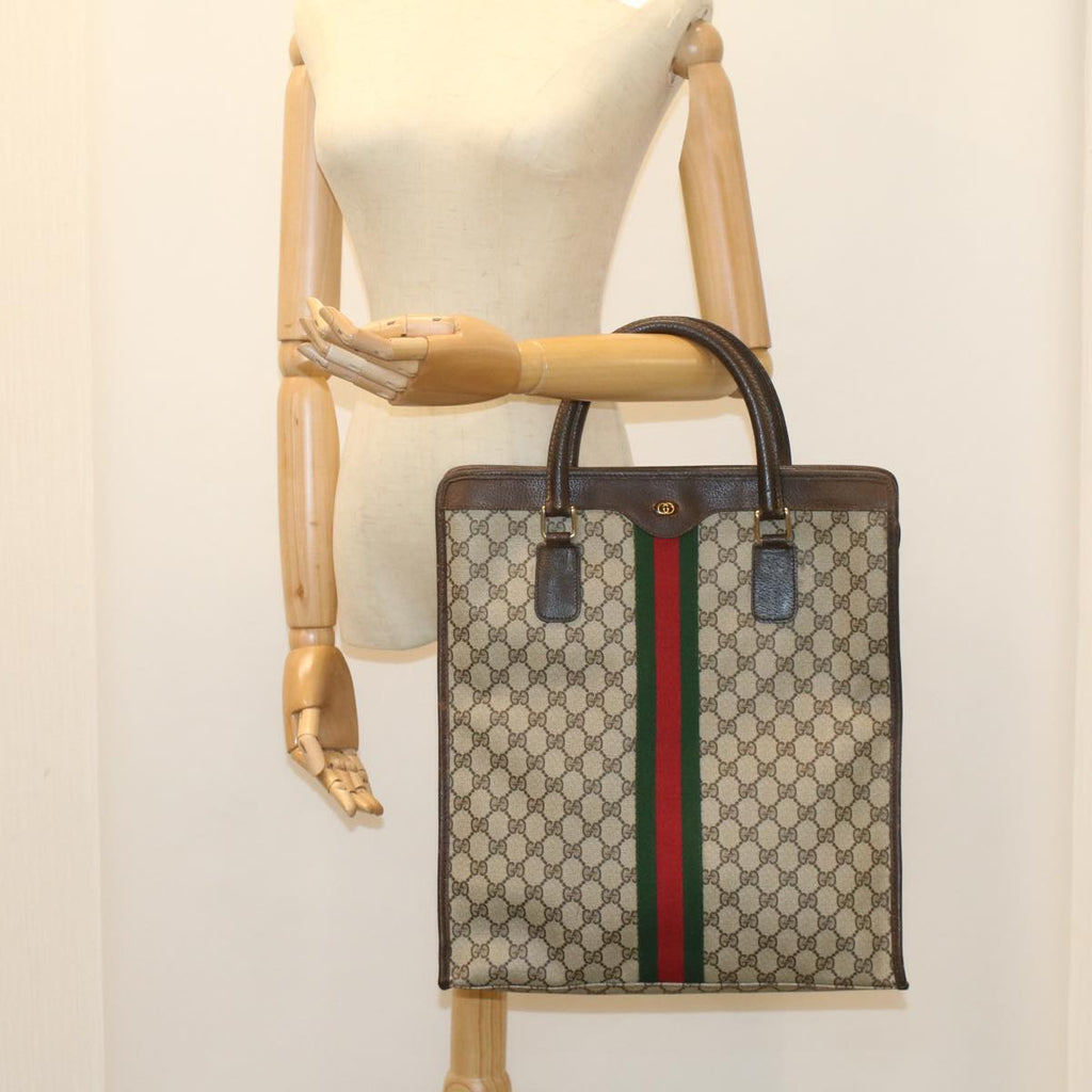 GUCCI GG Canvas Web Sherry Line Tote Bag PVC Leather Beige Red Green 56062