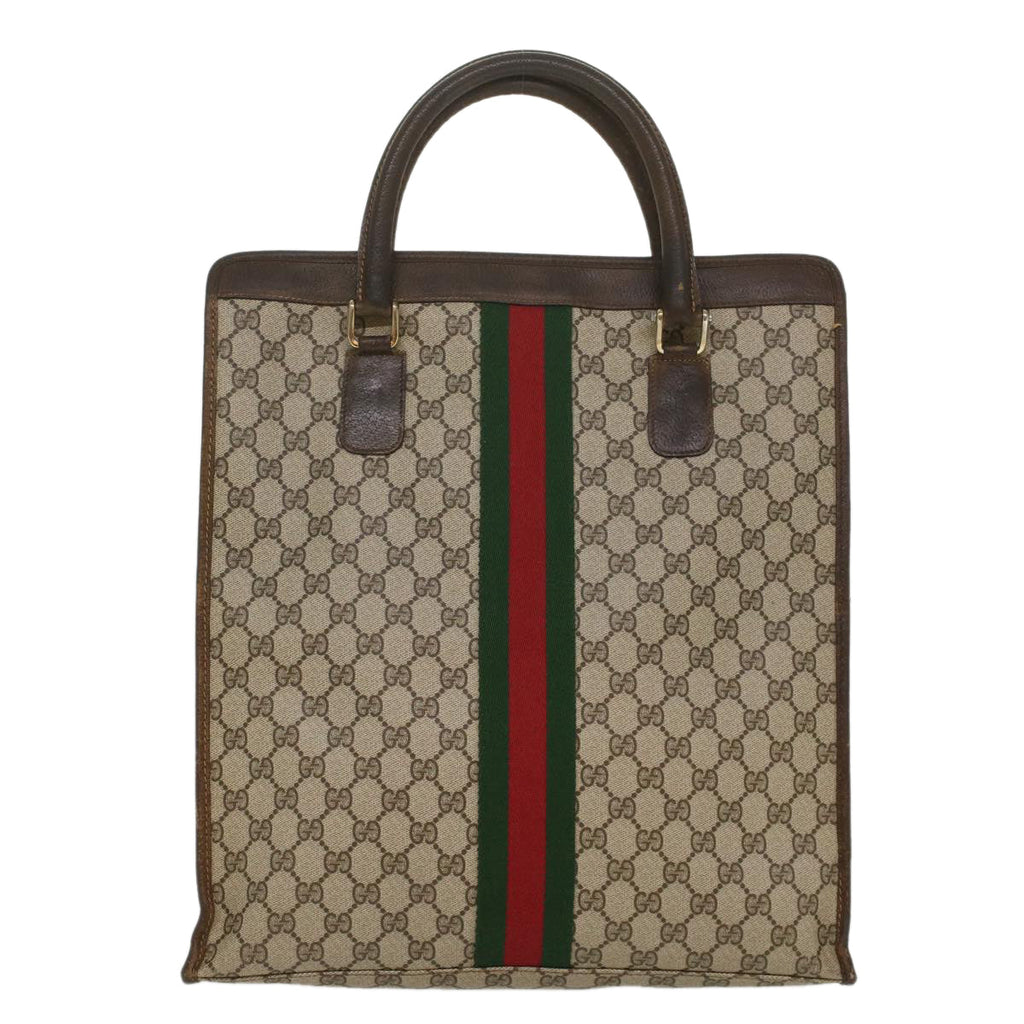 GUCCI GG Canvas Web Sherry Line Tote Bag PVC Leather Beige Red Green 56062