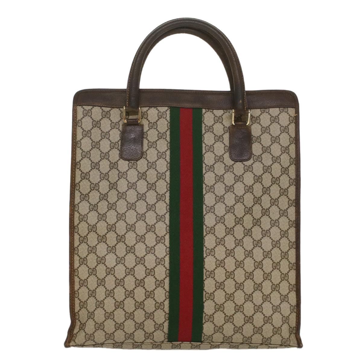 GUCCI GG Canvas Web Sherry Line Tote Bag PVC Leather Beige Red Green 56062