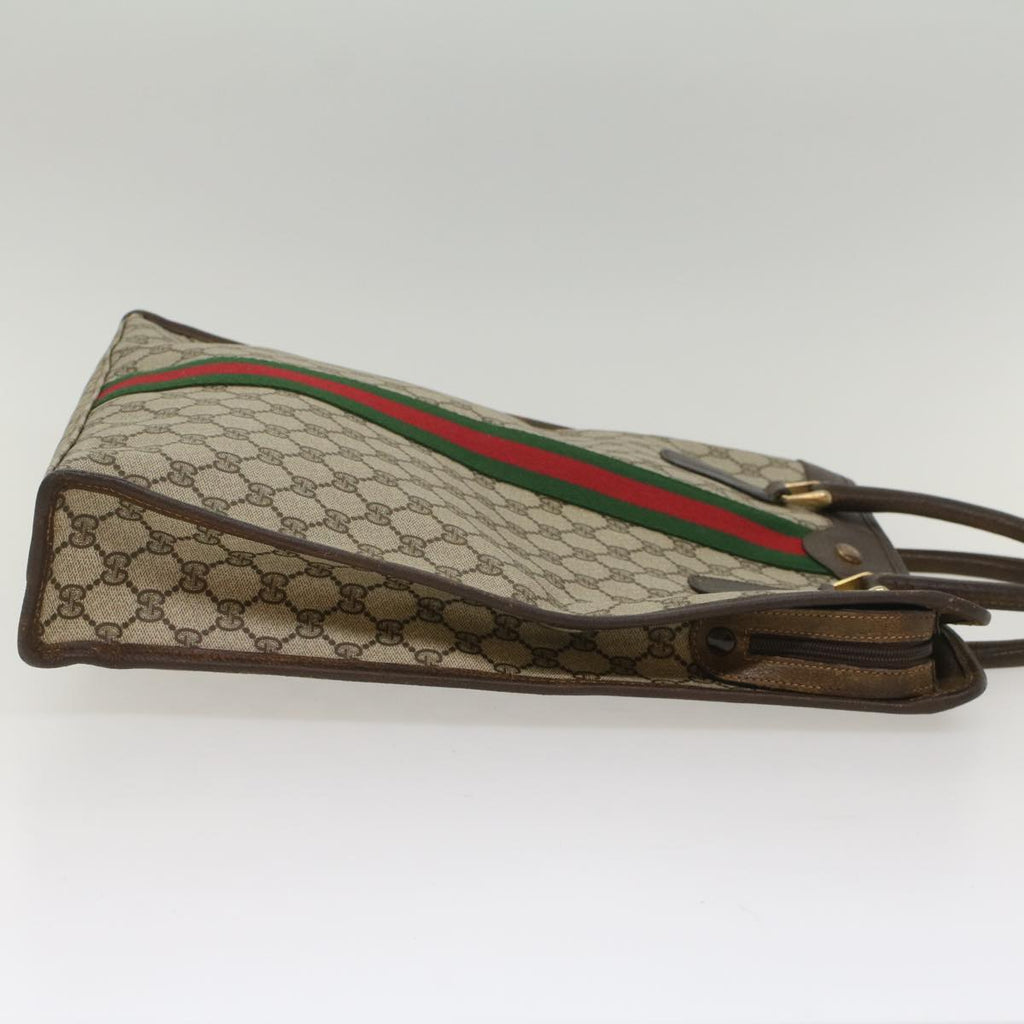 GUCCI GG Canvas Web Sherry Line Tote Bag PVC Leather Beige Red Green 56062