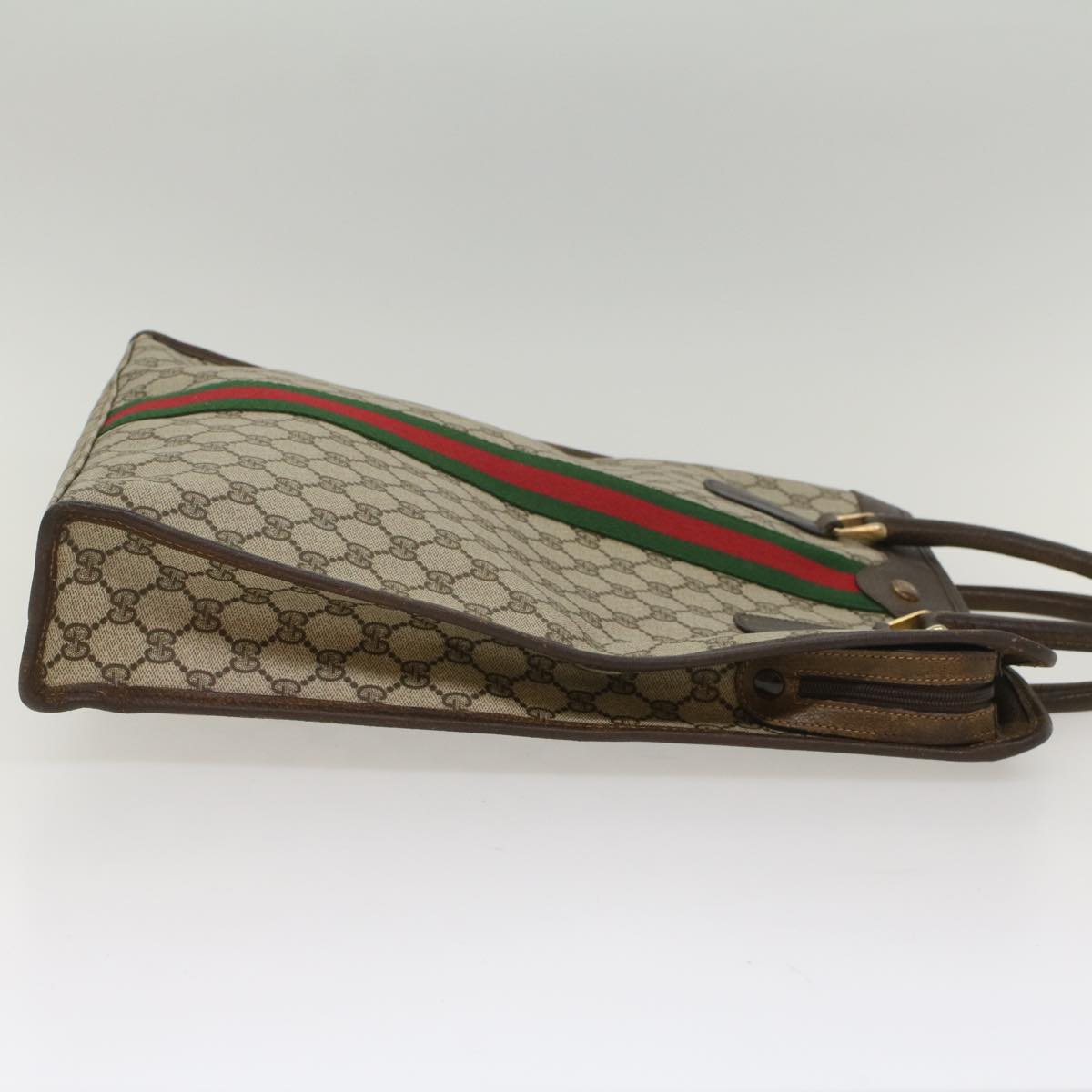 GUCCI GG Canvas Web Sherry Line Tote Bag PVC Leather Beige Red Green 56062
