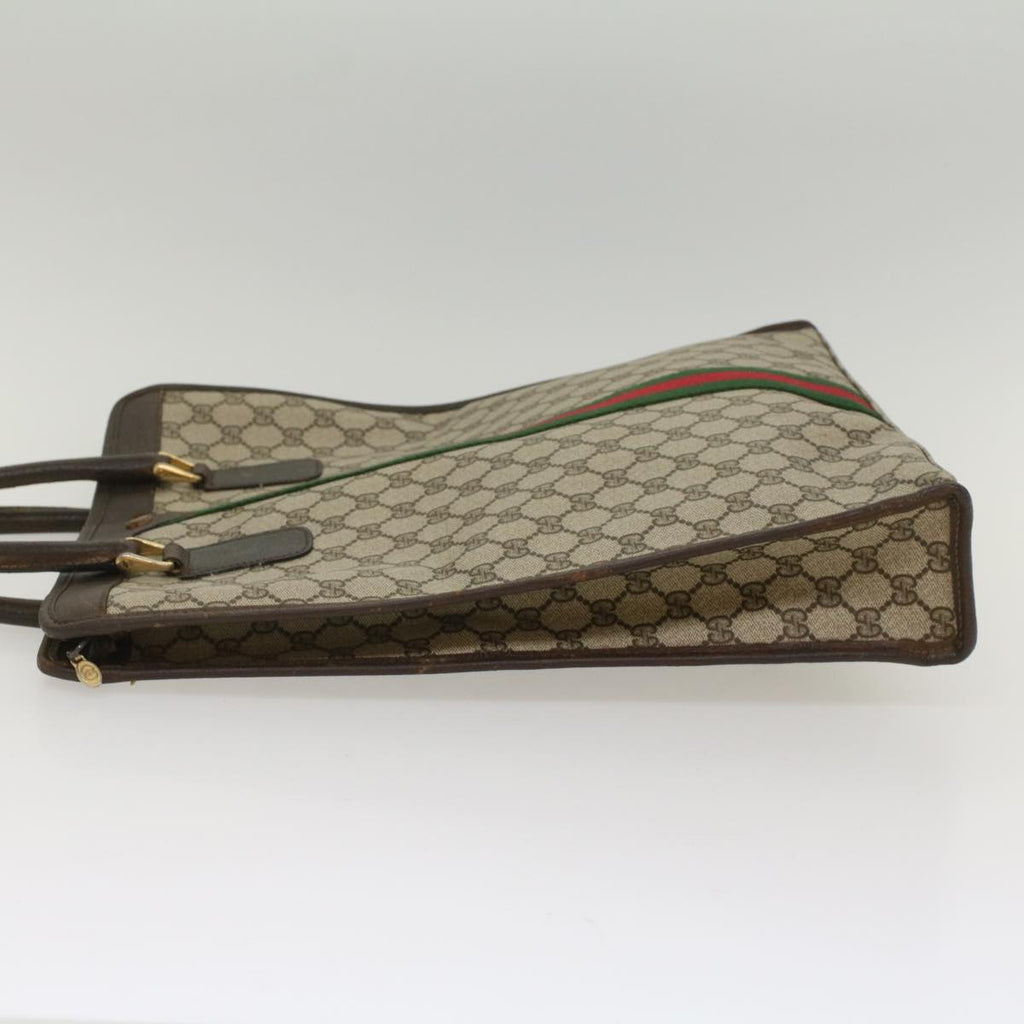 GUCCI GG Canvas Web Sherry Line Tote Bag PVC Leather Beige Red Green 56062