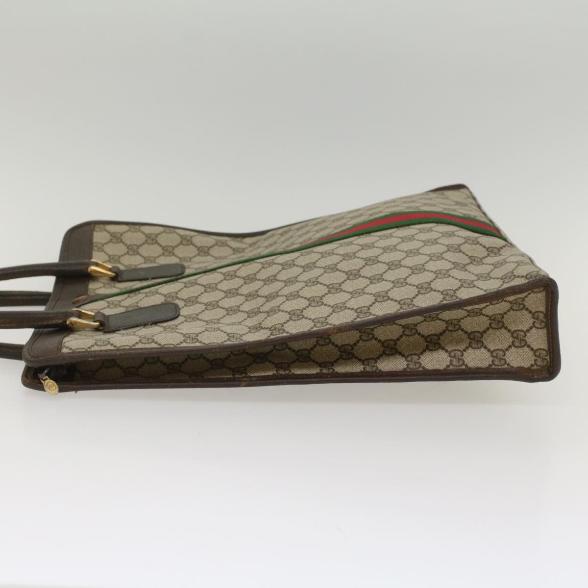 GUCCI GG Canvas Web Sherry Line Tote Bag PVC Leather Beige Red Green 56062