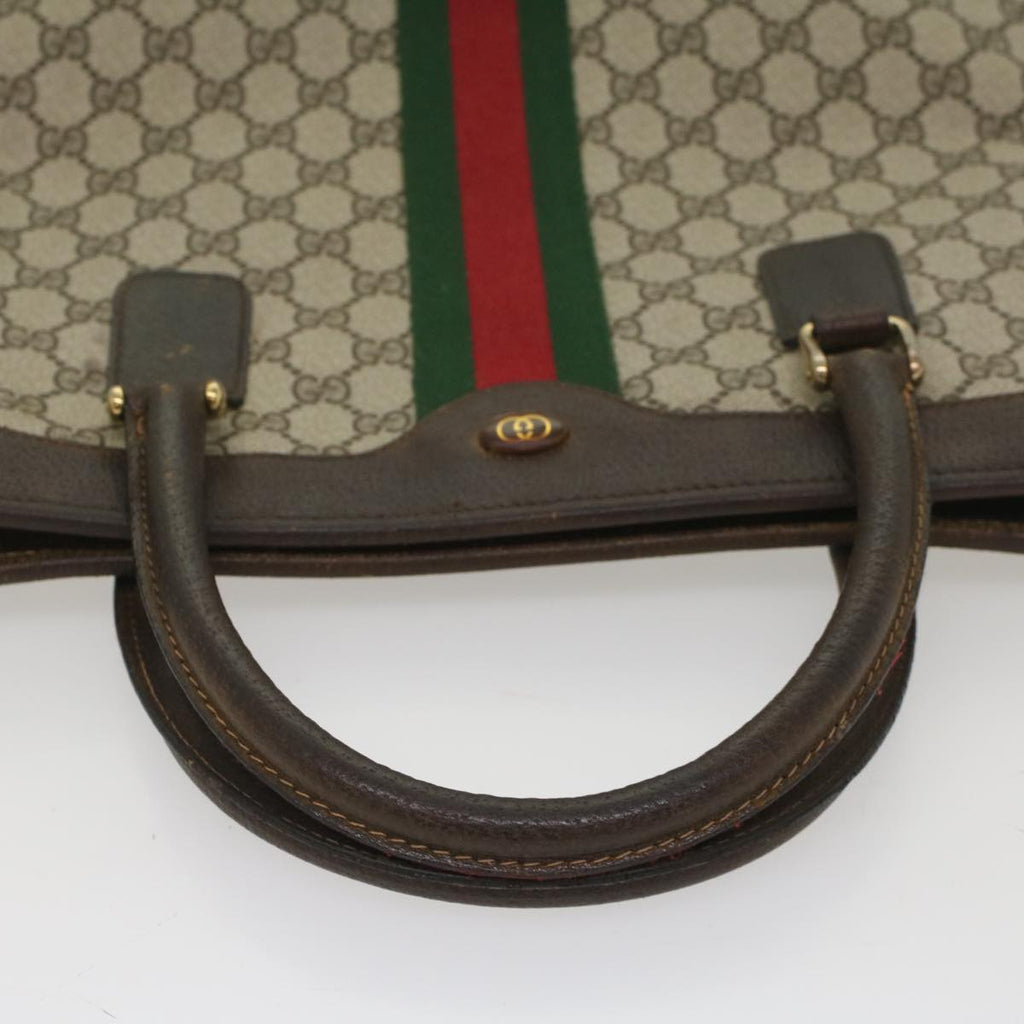 GUCCI GG Canvas Web Sherry Line Tote Bag PVC Leather Beige Red Green 56062