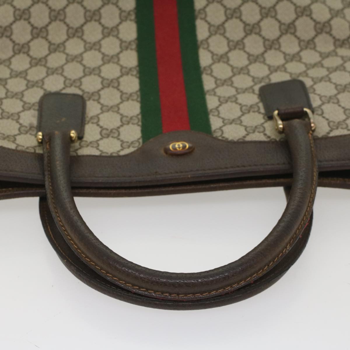 GUCCI GG Canvas Web Sherry Line Tote Bag PVC Leather Beige Red Green 56062