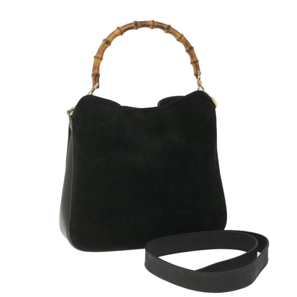GUCCI Bamboo Shoulder Bag Suede 2way Black 001 2058 1638 0 56063