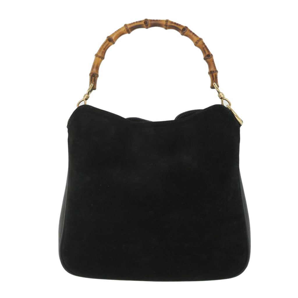 GUCCI Bamboo Shoulder Bag Suede 2way Black 001 2058 1638 0 56063