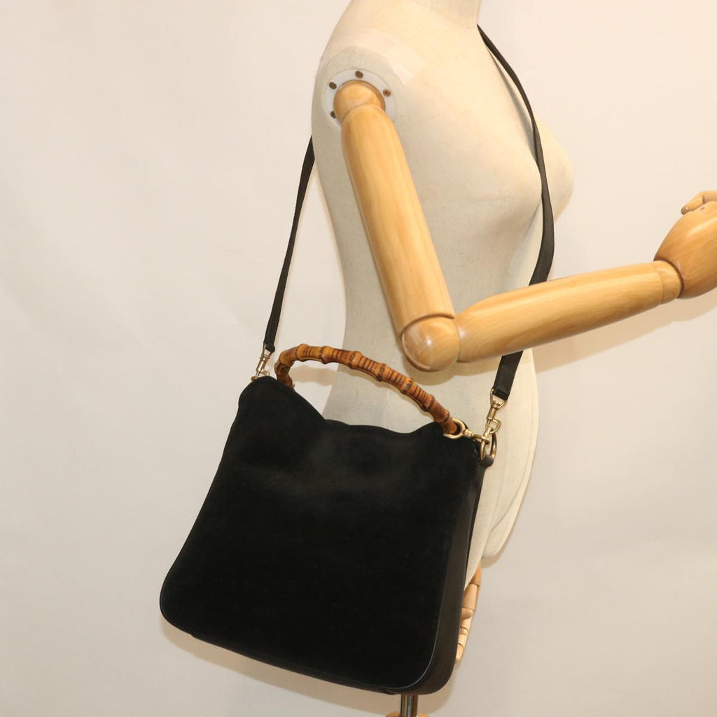 GUCCI Bamboo Shoulder Bag Suede 2way Black 001 2058 1638 0 56063