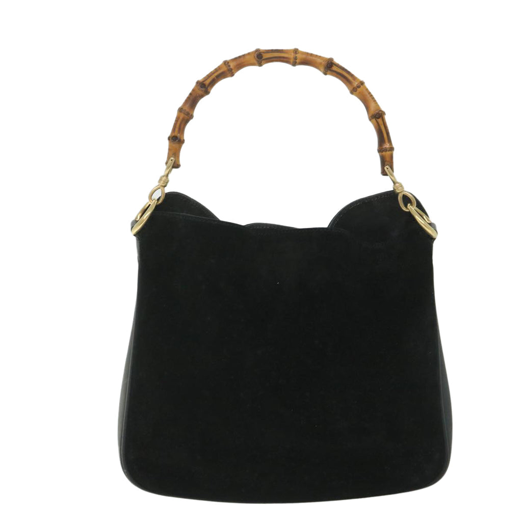 GUCCI Bamboo Shoulder Bag Suede 2way Black 001 2058 1638 0 56063